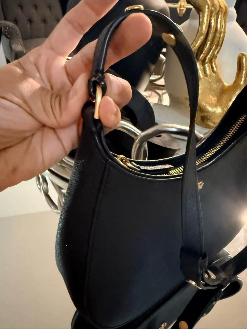 Tory Burch Black Saffiano Leather Shoulder Bag with Gold Hardware